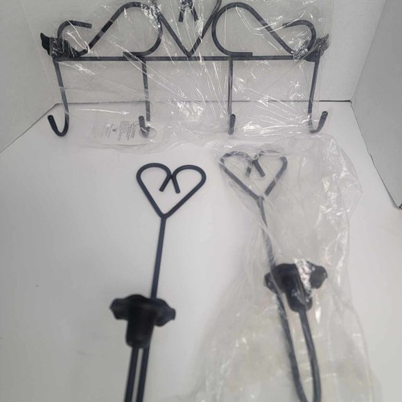 Vintage Home Interior black Wrought iron wall hook with 2 candle holders heart - Picture 6 of 12